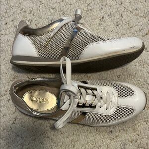 Michael Kors White and Gold Sneakers